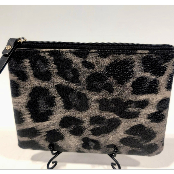 Kate Spade Mya Black Grey Leopard Print Clutch Wristlet 4” x 6” - Picture 3 of 6